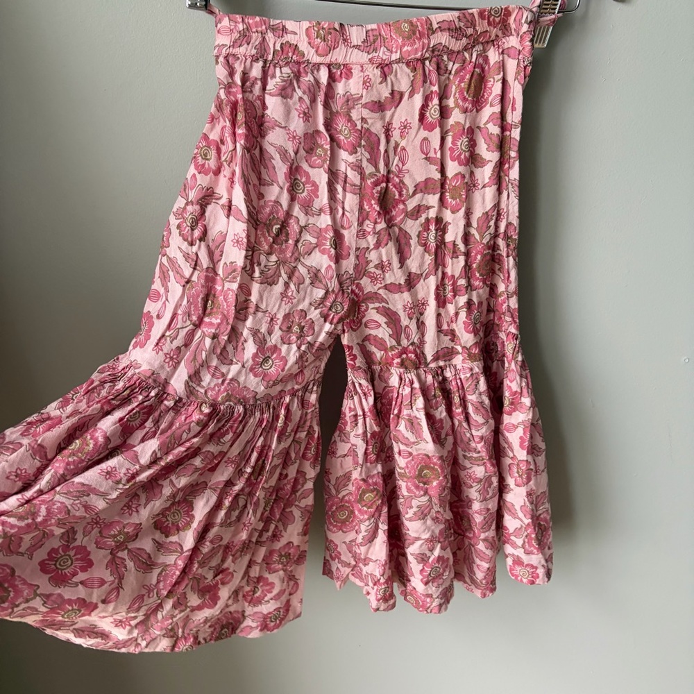 Utsa Kids Girls Flower Wide Leg Pants Size 7 - 8 Bell bottom‎ Pink Western Chic